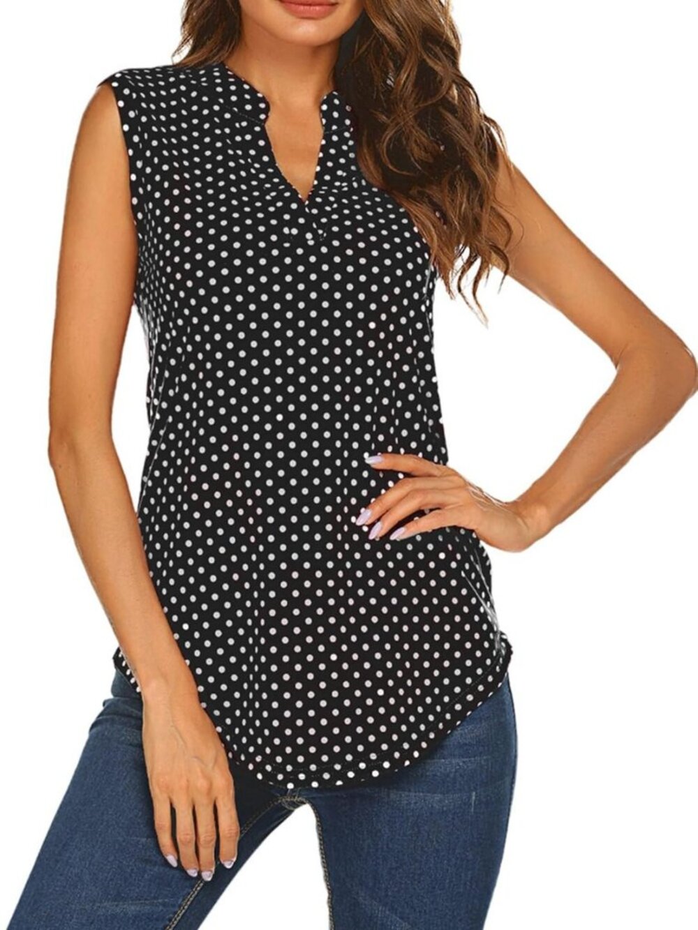 Floral Print Sleeveless V Neck Tunic Tank Top - Women's Summer Blouse Shirt - Picture 5 of 6
